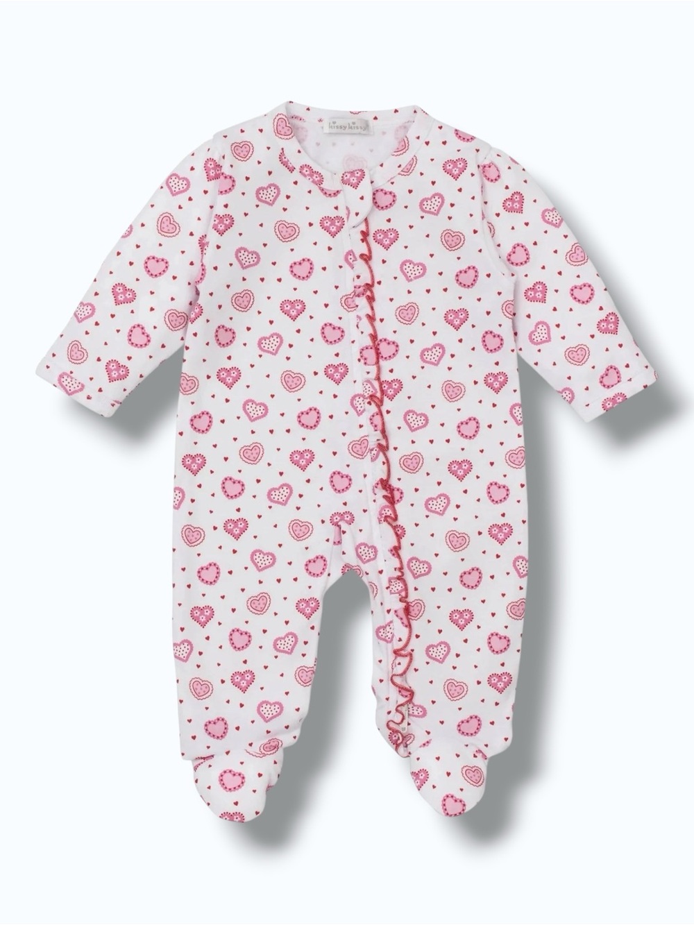 Kissy Kissy Heartfelt Hearts Zip Footie Baby Girl NB Pima Cotton Valentine
